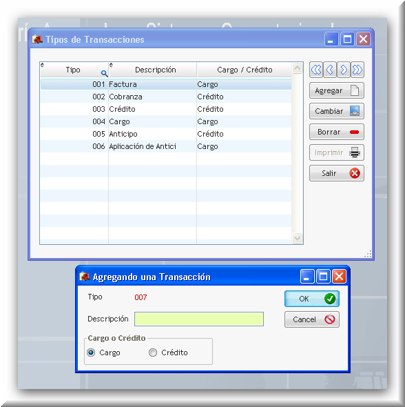 Visor y Plantilla para Captura de Tipos de Transacción